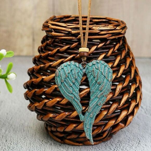 Boho Western Blue Angel Wings Necklace - Picture 1 of 4